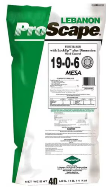Lebanon ProScape Turf Fertilizer 19-0-6 with MESA slow release nitrogen and Lockup Weed Killer and .17 Dimension Crabgrass preventer