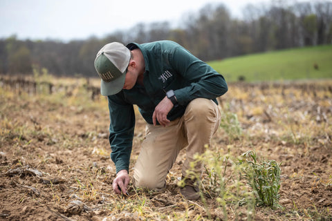 Agronomist checking seed soil depth