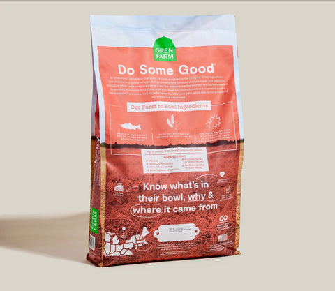 Back of the Bag of Open Farm Salmon and Ancient Grains Puppy Food
