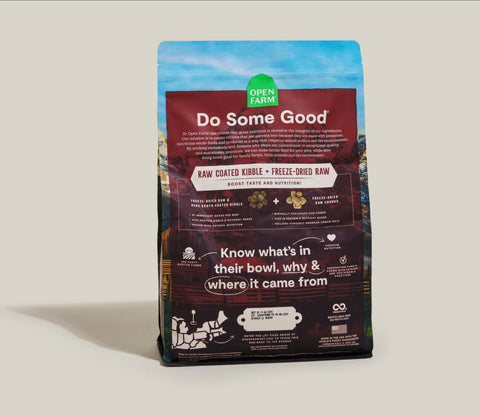 Back of the bag of Open Farm RawMix Front Range Dog Food