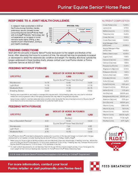 Purina equine senior horse feed nutrition information