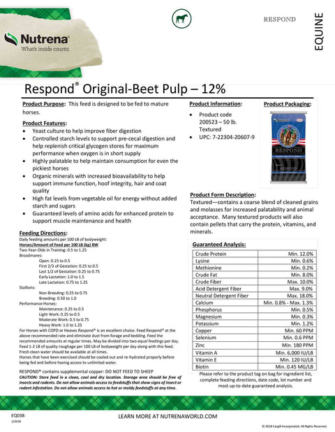 Nutrena Respond Original Label