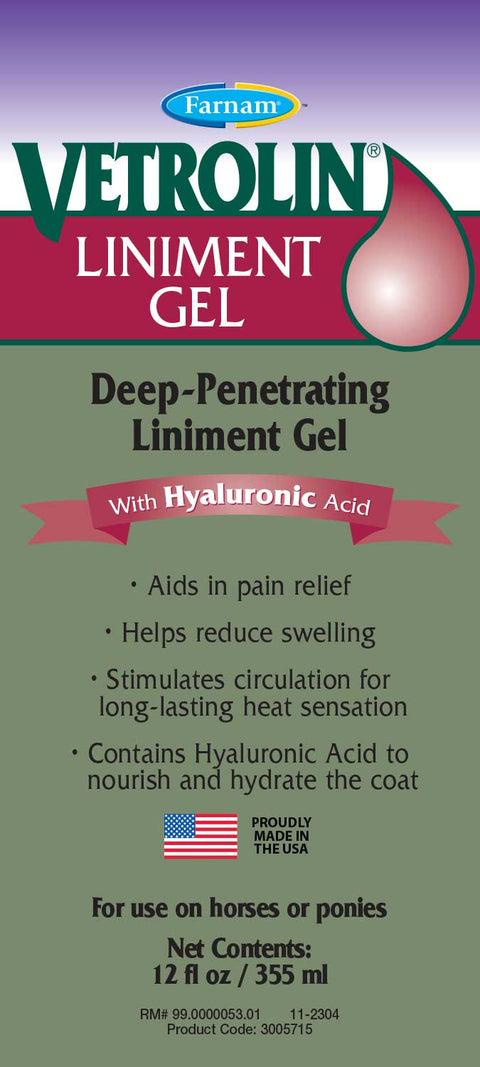 Farnam Vetrolin Liniment Gel with Hyaluronic Acid Label