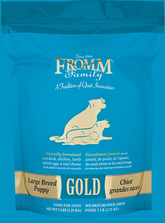 Fromm Gold Puppy Large Breed Dog Food in a Blue Bag