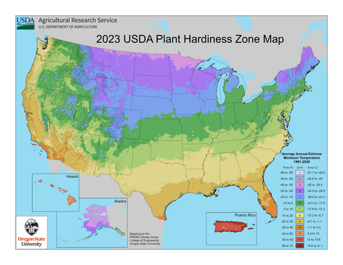 USDA Plant Hardiness Zone Map 2023