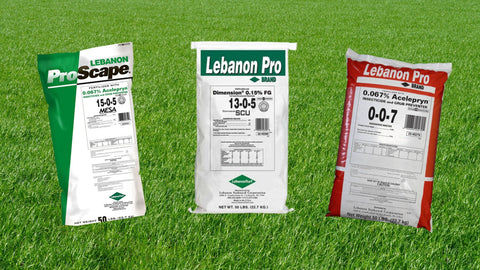 3 lawn product images on a grass background