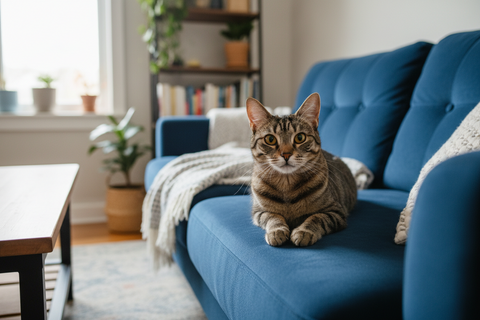A young tabby cat facing the camera