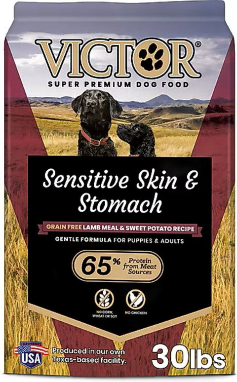 Bag of Victor Grain Fee Lamb Meal and Sweet Potato Dog Food 30lb.