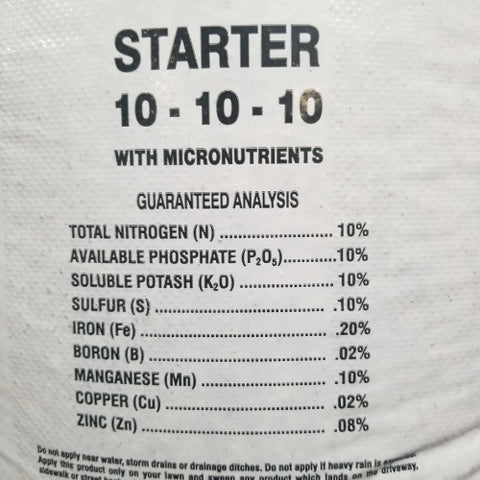 The label of 10-10-10 fertilizer with micros