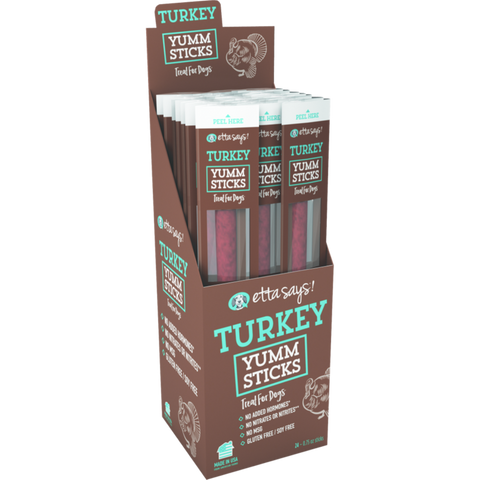 Etta Says Turkey Etta Yumm Stick Dog Treat for dogs, showing the treat on a white background