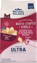 Natural Balance Ultra Chicken and Salmon Meal Cat Food in a dry kibble form, featuring high-quality ingredients for cats.