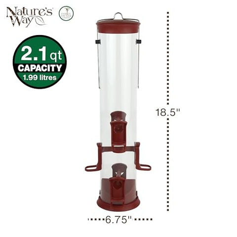 Nature's Way 2.1 Quart Plastic Tube Bird Feeder, Red