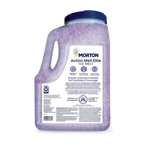 Back of the Morton Action Melt Elite Ice Melt Jug 12lb.