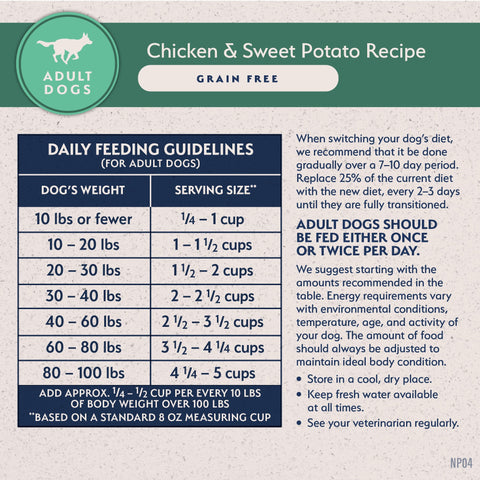 Natural Balance grain-free dog food with chicken and sweet potato, limited ingredient recipe, in a bag.