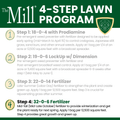 The Mill Step 4 lawn fertilizer bag showing 32-0-6 nitrogen, phosphorus, potassium ratio and 30% XCU coating for enhanced grass growth.