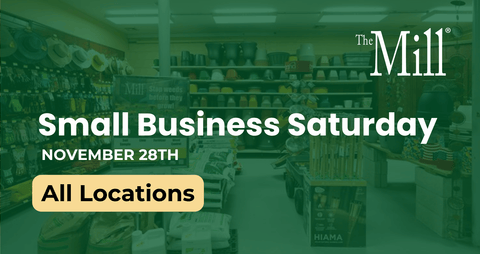 Promo flyer for the small business saturday sale at all mill locations