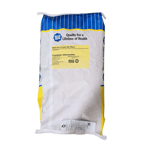 Blue Seal Beet Pulp Pellets horse feed in a 50 lb. bag, showing blue and white packaging with pellet texture.