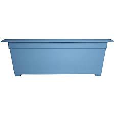 Rectangular terra cotta recycled plastic garden deck box planter by Bloem Dayton, ideal for outdoor plant display.