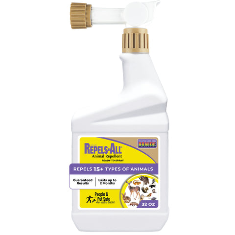 Repels-All animal repellent spray bottle on a white background