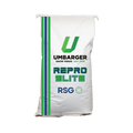 A bag of Umbarger Repro Elite Show Feed for Goats with a green and blue stripe. 