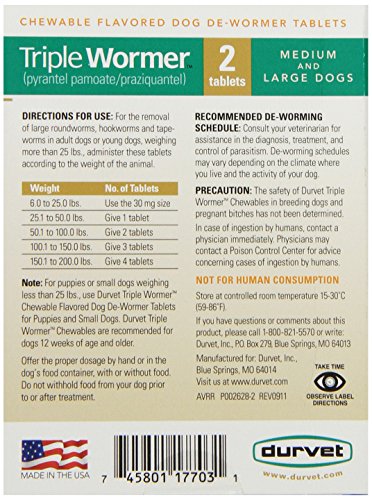 Durvet® Triple Wormer Chewable Tablets for Medium and Large Dogs
