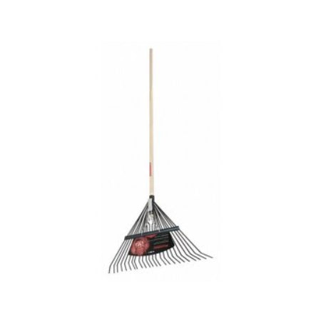 Razor-Back Steel Leaf Rake with American Hardwood Handle for gardening, featuring sturdy steel tines and a comfortable hardwood grip.