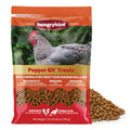 Hungrybird Red Pepper Suet Bits poultry treat for chickens, showing red pepper-flavored suet chunks in a natural setting
