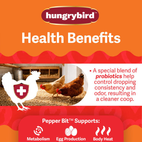 Hungrybird Red Pepper Suet Bits chicken treat for poultry, showing bright red pepper and suet bits in a natural setting