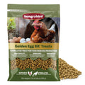 Hungrybird Golden Egg Suet Bits chicken treats in a clear container, designed for poultry treats and bird feeding.