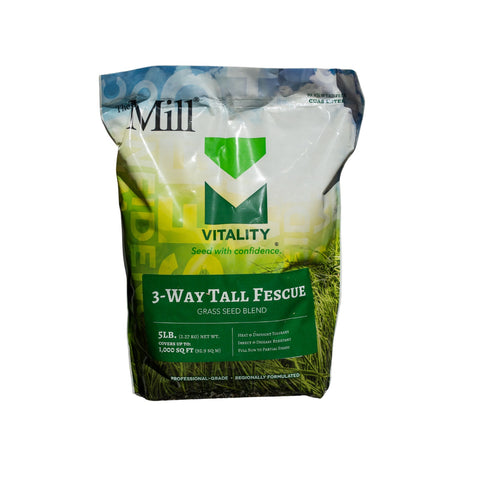 Front view of The Mill 3-Way Tall Fescue Turf Seed bag showcasing the product packaging and branding.