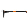 Fiskars 4-Claw Stand-Up Weed Puller Tool with stainless steel claws, black and orange handle, 39.25-inch garden weeding tool