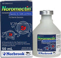 Noromectin injection for cattle and swine in a 50 mL vial, used for livestock parasite treatment, by Norbrook.