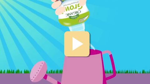 hand pouring espoma product in plant waterer with play button overlay