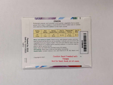 Planting Info on Red Bull Onion Seed Packet