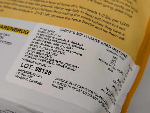 Label on Chick's Mix Forage Seeds