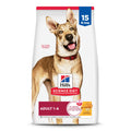 Bag of Hill’s Science Diet Adult Chicken and Barley Recipe dry dog food showing the product packaging with a picture of a happy dog.
