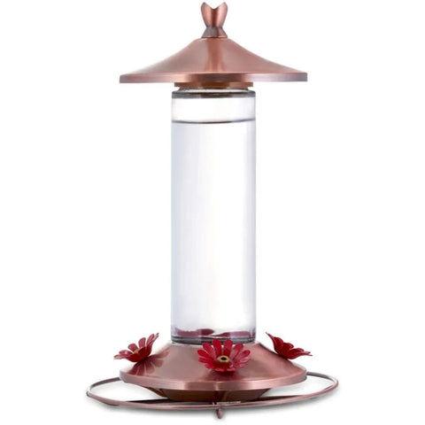 Elegant Copper Glass Hummingbird Feeder with Four Flower-Shaped Feeding Ports 
