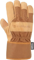 Carhartt insulated grain leather safety cuff work gloves, durable work apparel with reinforced cuffs for hand protection.