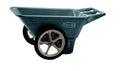 Green rubbermade plastic wheelbarrow on a white background