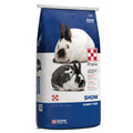 Purina Show Rabbit Feed 50 lb bag with a white and green bag label, designed for show rabbits and high-quality pet supplies.