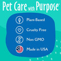 Promotional graphic for 'Pet Care with Purpose' on a teal background with icons and text.