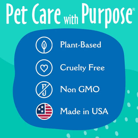 Promotional graphic for 'Pet Care with Purpose' on a teal background with icons and text.