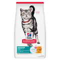 Bag of Hill's Science Diet Adult Indoor Chicken Recipe dry cat food showing the product packaging with images of chicken and cat.