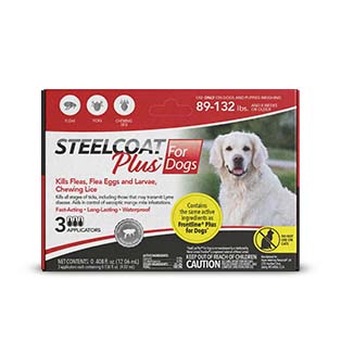 Aspen Pet SteelCoat Plus Flea and Tick Treatment for dogs 89-132 lbs, topical protection for flea and tick prevention.