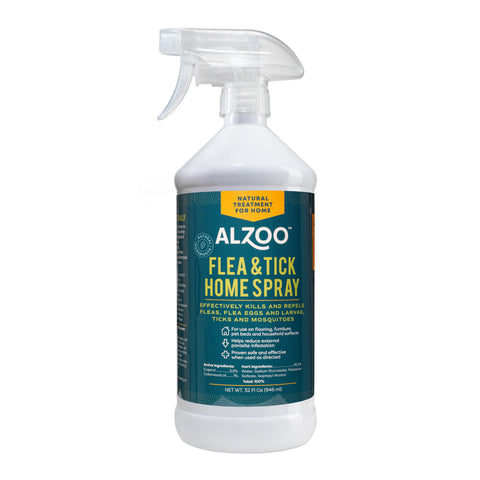 Alzoo™ Plant-Based Flea and Tick Home Spray in a 32 fl oz spray bottle, natural pest control for home use.
