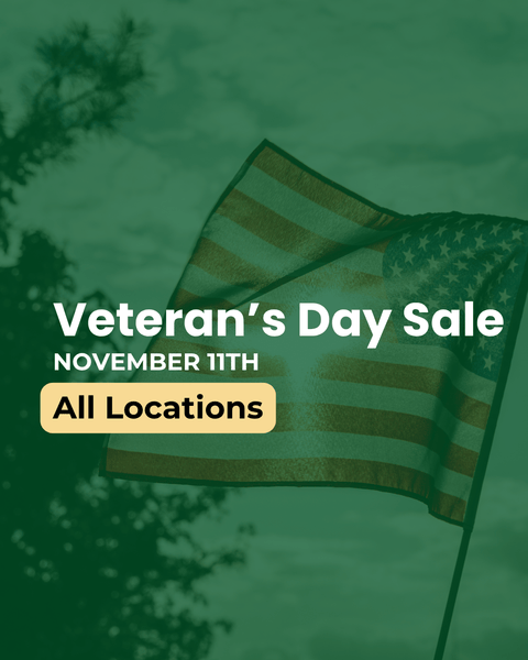 Promo flyer for the veteran's day sale at all mill locations