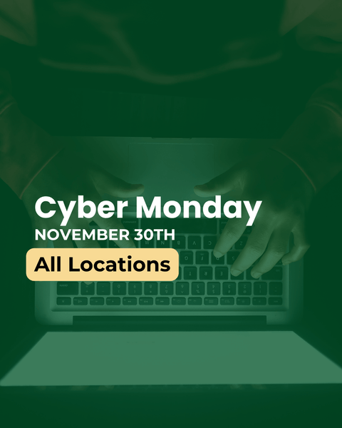 Promo flyer for cyber monday at all mill locations