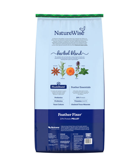 NatureWise Feather Fixer chicken food package on a white background
