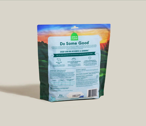 Back of the Bag of Open Farm Freeze-Dried Raw Goodbowl Grass-Fed Beef Meal Topper for Dogs 