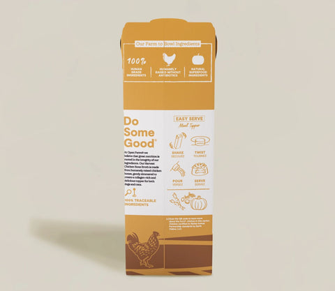 Back of the Carton of Open Farm Harvest Chicken Bone Broth 
